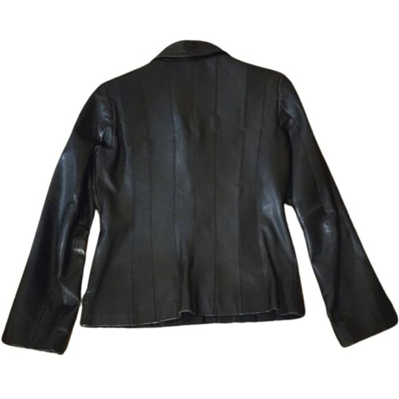 Mossimo Genuine Leather Jacket Women’s Small Black Button Front Blazer Style - Picture 2 of 7